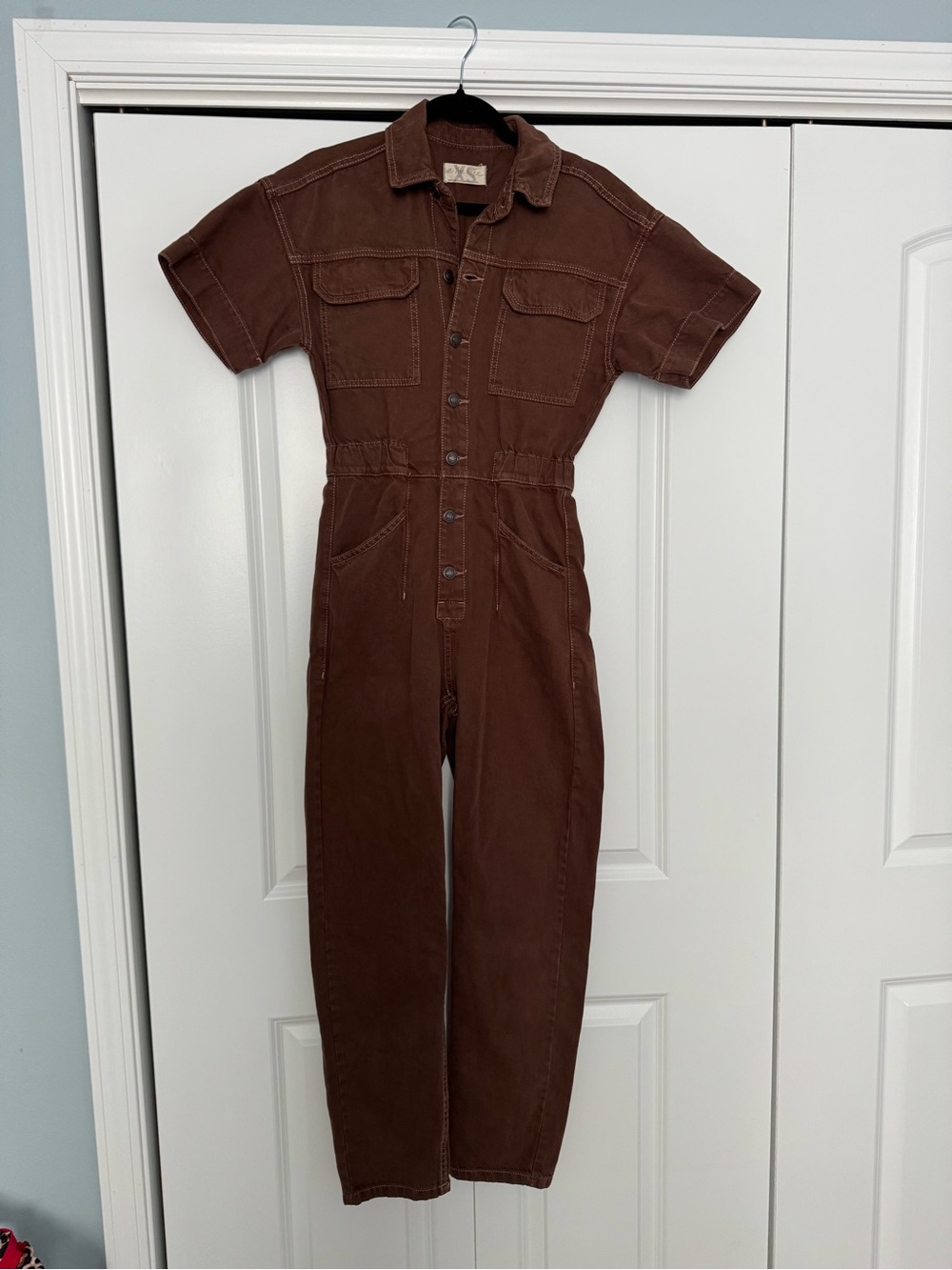 Free People Brown Denim Short-Sleeve Utility Jumpsuit - Picture 2 of 7